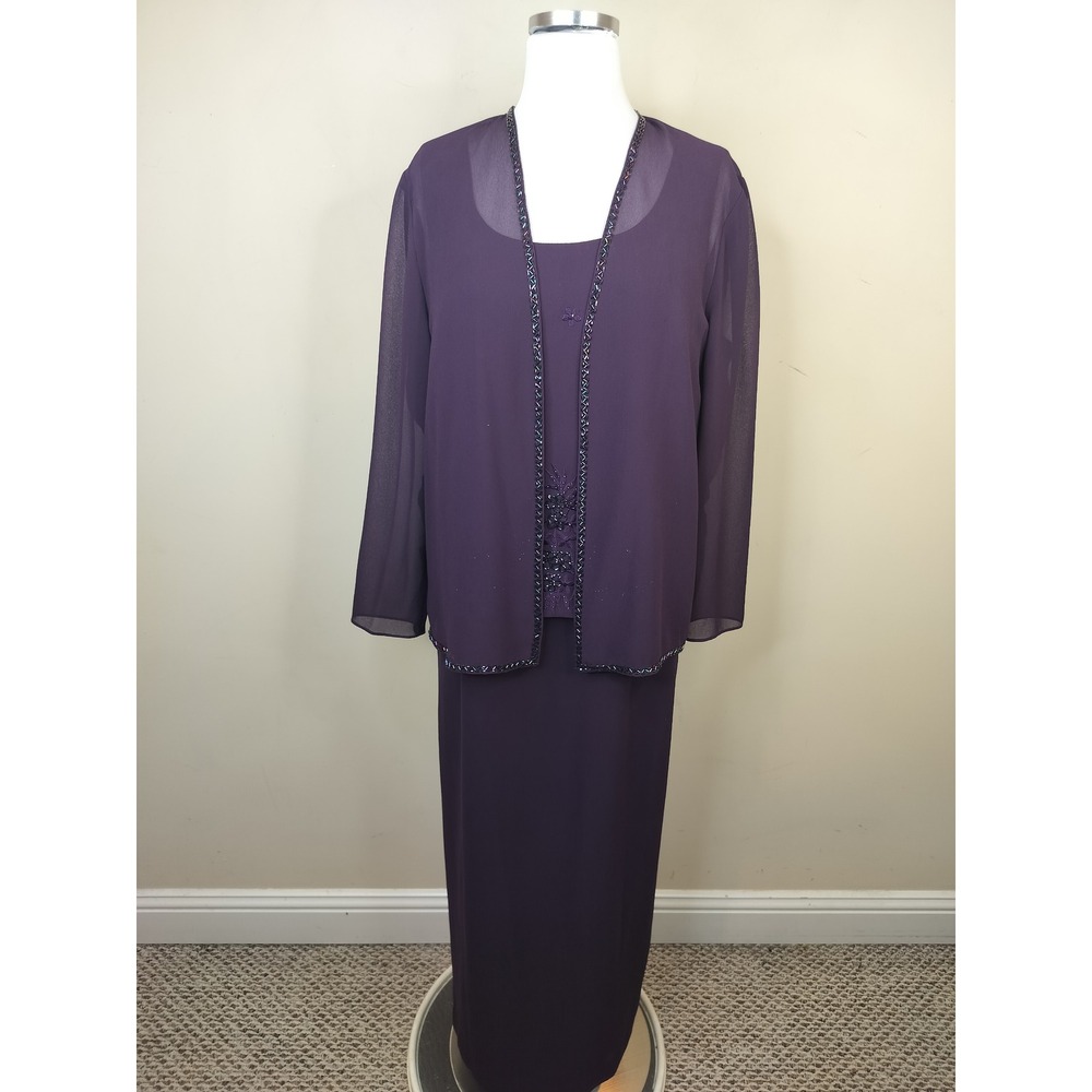 Karen Miller New York Dress Jacket Set 12P Beaded Formal Evening Mother Bride
